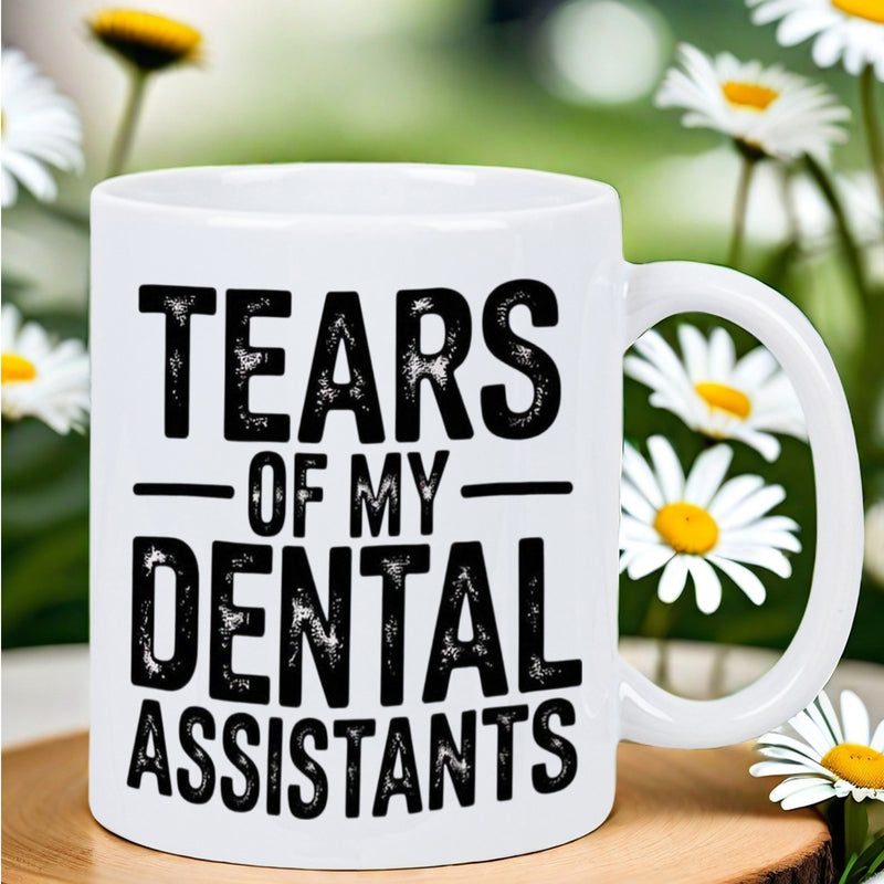 Tailorly White Ceramic 11 oz Mug - Tears Of My Dental Assistants Elegant Blooming White Flowers Surrounded By Vibrant Natural Green Leaves Daisy