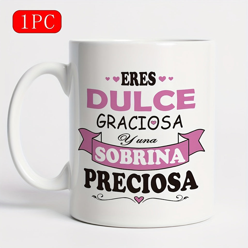 Tailorly White Ceramic 11 oz Mug - Minimalist Pink Hearts With Elegant Banner Among Delicate Swirls Heart