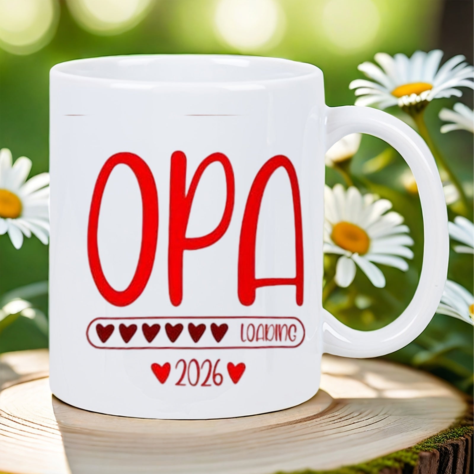 Tailorly White Ceramic 11 oz Mug - Opa Loading 2026 Minimalist With Red Heart Icons Progress Bar Mug