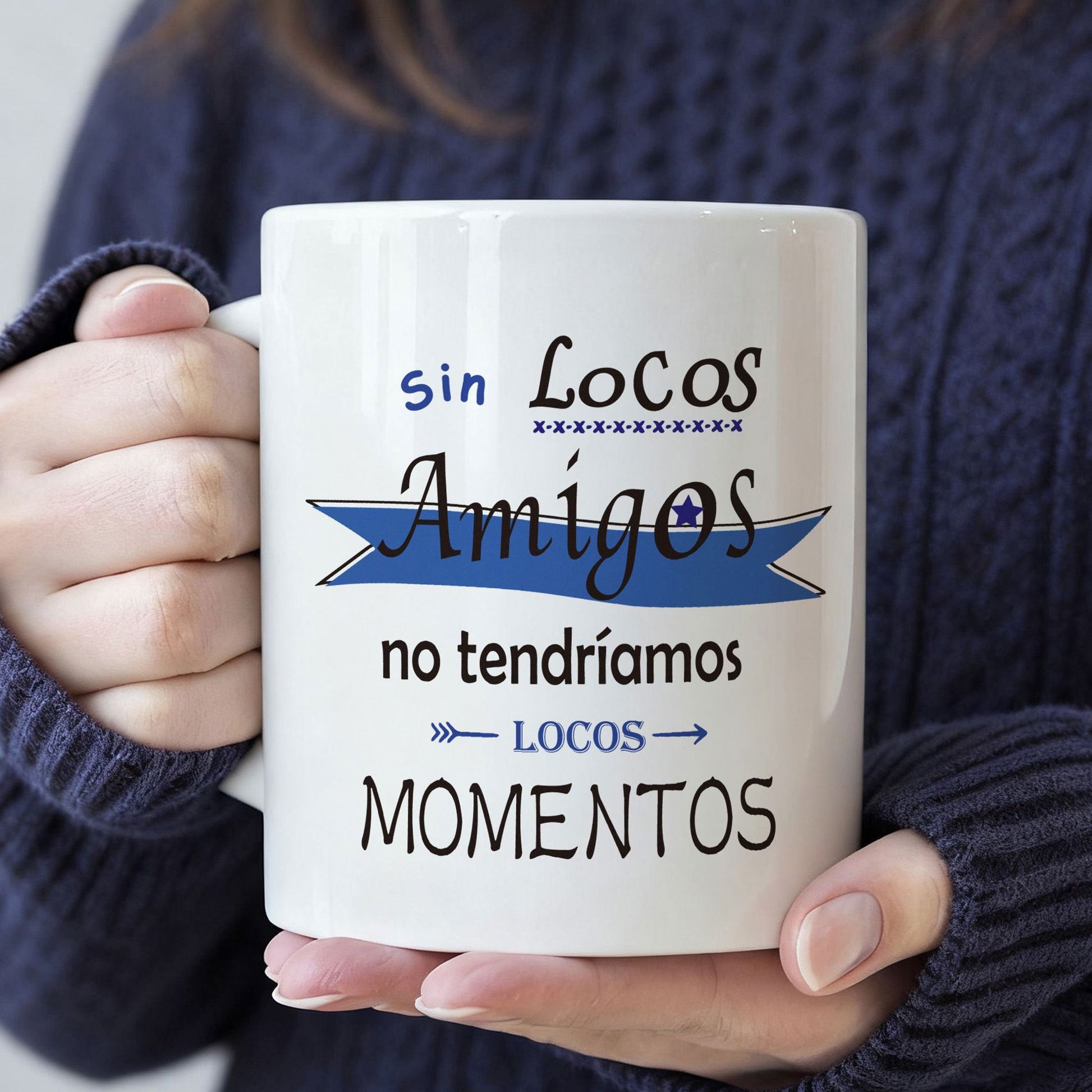 Tailorly White Ceramic 11 oz Mug - Minimalist Ceramic Vessel Featuring Stylish Handwritten Typography And Decorative Blue Banner Mug