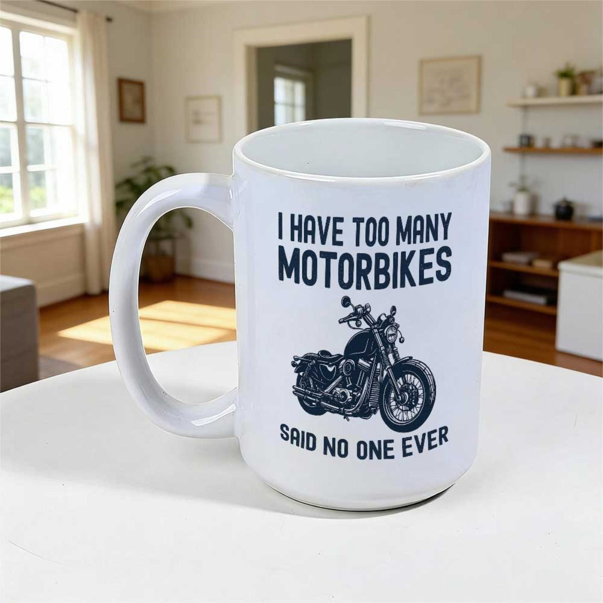 Tailorly White Ceramic 11 oz Mug - I Have Too Many Motorbikes Said No One Ever Classic Vintage Cruiser Riding With Detailed Engine And Retro Styled Metal