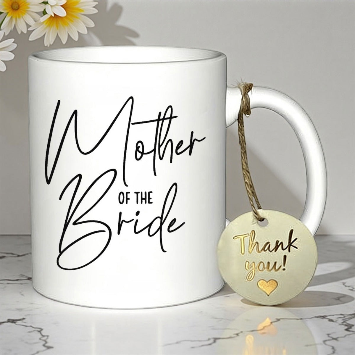 Tailorly White Ceramic 11 oz Mug - Mother Of The Bride Minimalist White Surface Featuring Elegant Black Script And Bold Lettering Mug