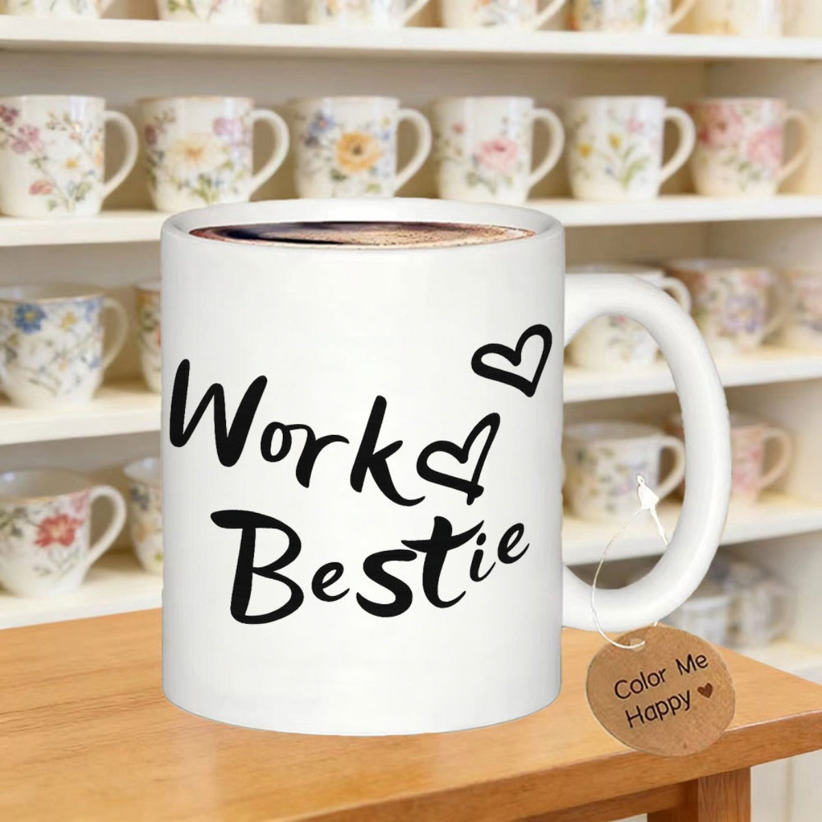 Tailorly White Ceramic 11 oz Mug - Work Bestie Minimalist Hand Drawn Hearts On A Glossy White Surface Mug