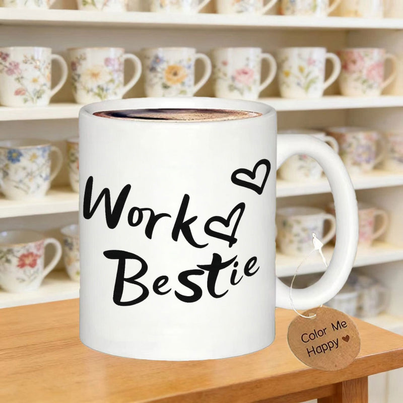Tailorly White Ceramic 11 oz Mug - Work Bestie Minimalist Hand Drawn Hearts On A Glossy White Surface Mug