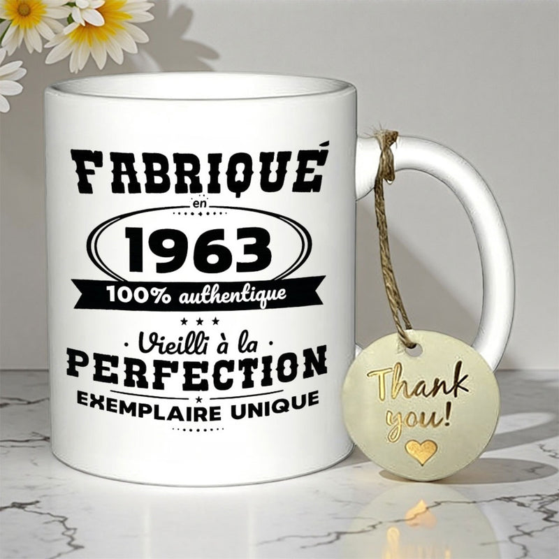 Tailorly White Ceramic 11 oz Mug - Thank You Vintage Anniversary Theme Printed On A Smooth White Ceramic Birthday Coffee Mug