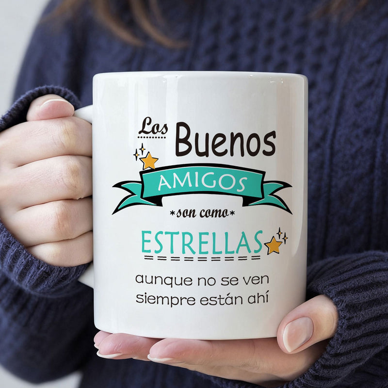 Tailorly White Ceramic 11 oz Mug - Decorative Ribbon Banner Featuring Tiny Twinkling Golden Shining Night Stars Star