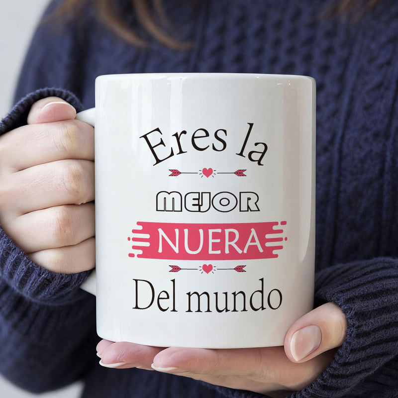 Tailorly White Ceramic 11 oz Mug - Minimalist Decorative Typography With Arrows And Tiny Hearts Centered Graphic