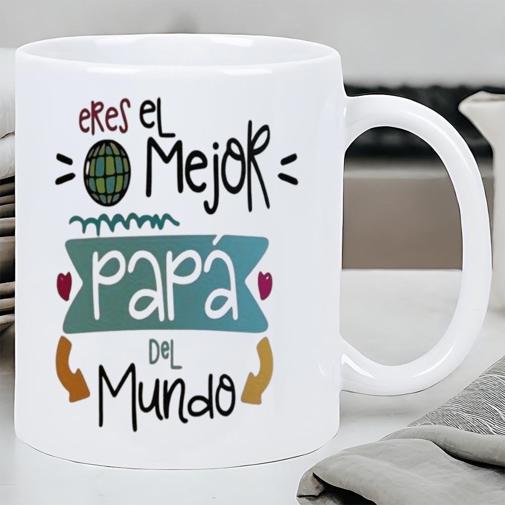 Tailorly White Ceramic 11 oz Mug - Hand Drawn Stylized Earth Sphere With Decorative Banner And Heart Elements Globe