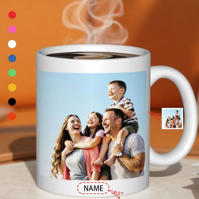 Tailorly White Ceramic 11 oz Mug - Name Happy Family Enjoying Warm Sunny Day Outdoors Together Under Blue Sky Mug