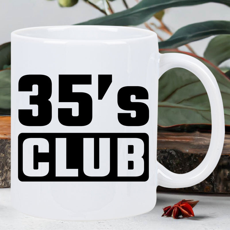 Tailorly White Ceramic 11 oz Mug - 35's Club Bold Black Typography Printed On A Clean