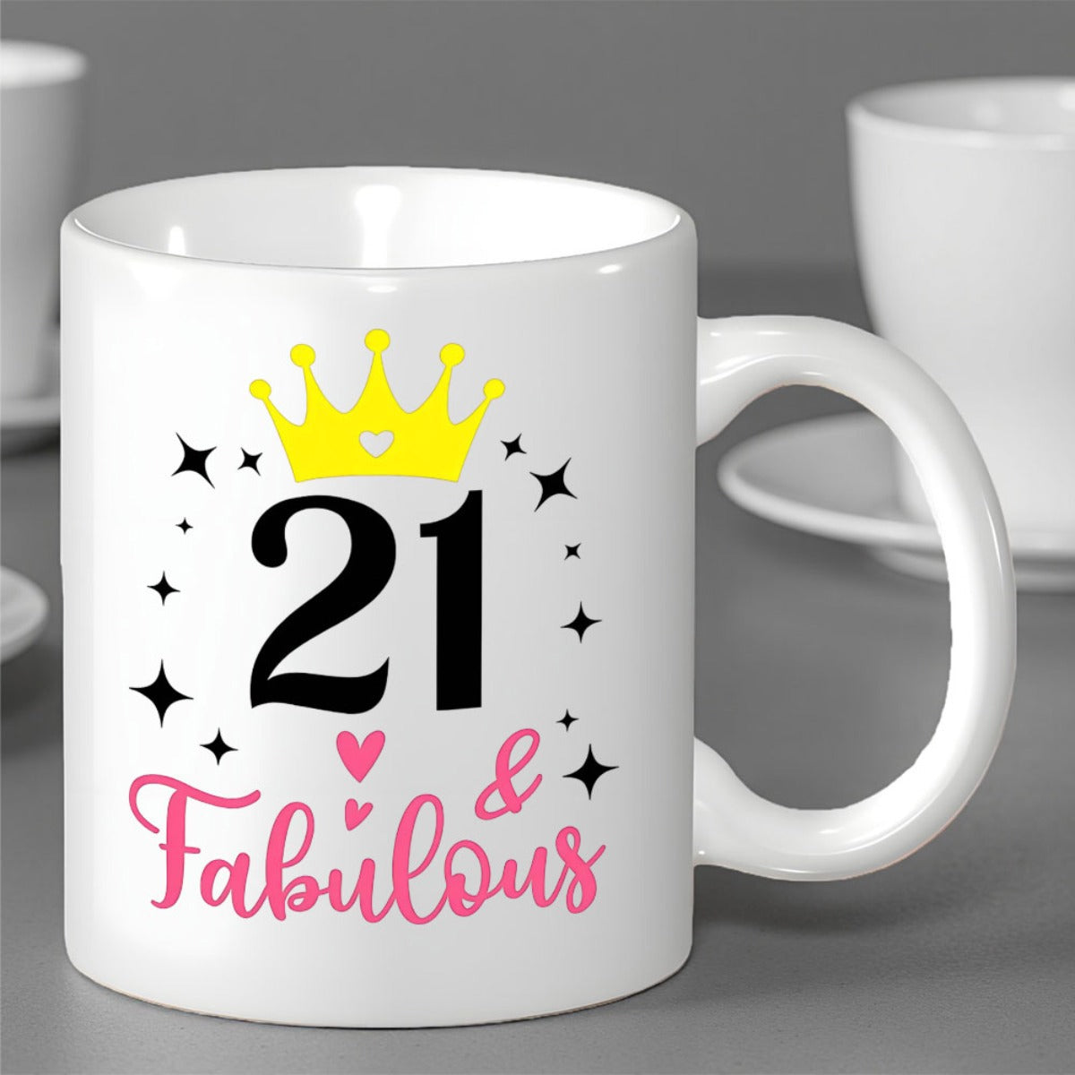 Tailorly White Ceramic 11 oz Mug - Fabulous Golden Crown With Pink Hearts And Black Twinkling Stars Mug