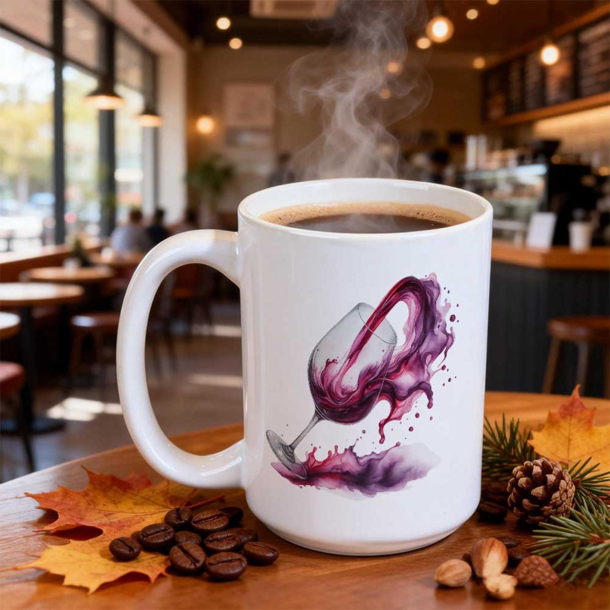 Tailorly White Ceramic 11 oz Mug - Elegant Red Liquid Splashing Gracefully Within A Dynamic Glass Art Piece Wine Glass