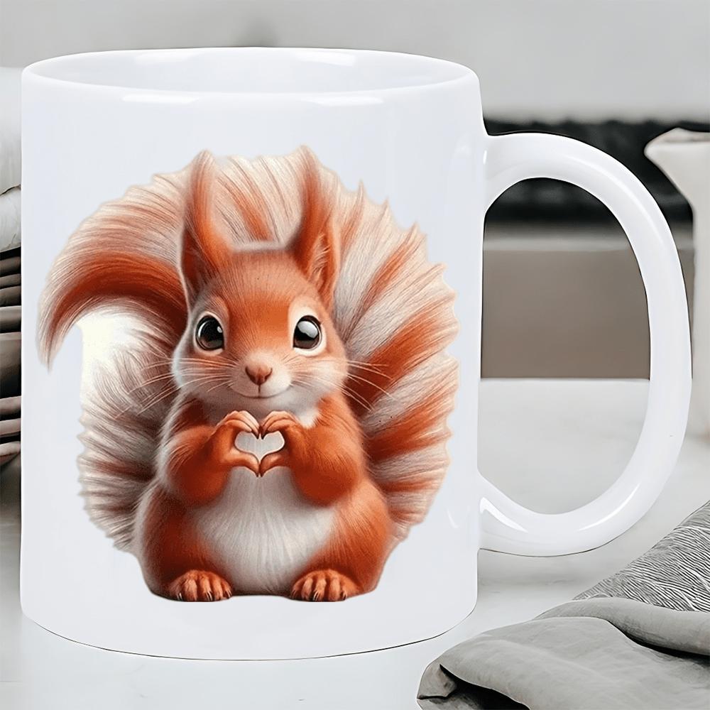 Tailorly White Ceramic 11 oz Mug - Adorable Fluffy Red Creature Making Heart Shape With Tiny Paws Squirrel