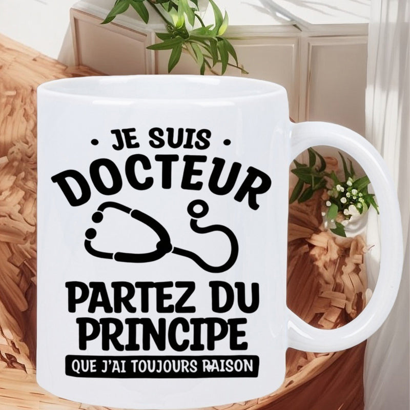 Tailorly White Ceramic 11 oz Mug - Minimalist Black Line Medical Icon Design Featuring Professional Doctor Stethoscope