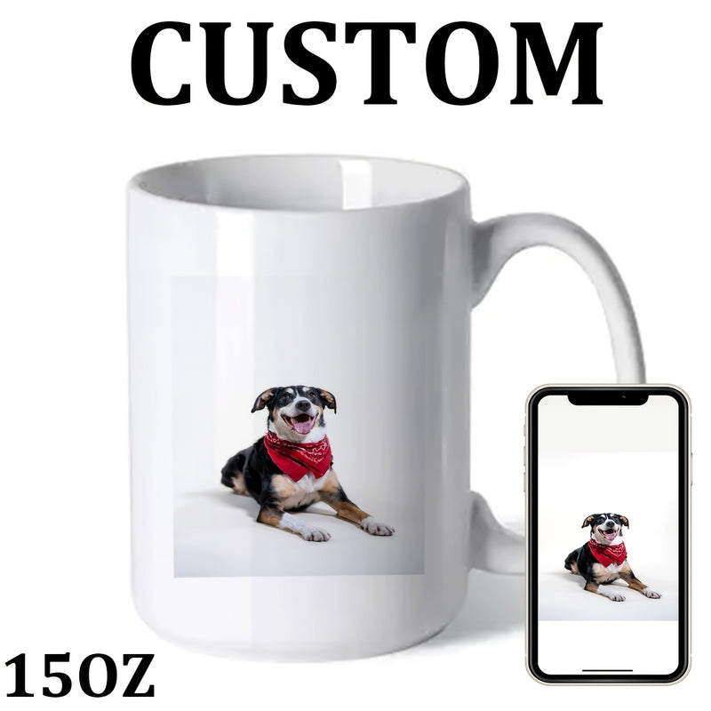 Tailorly White Ceramic 11 oz Mug - Custom Sitting Loyally On White Surface Wearing A Red Bandana Scarf Dog
