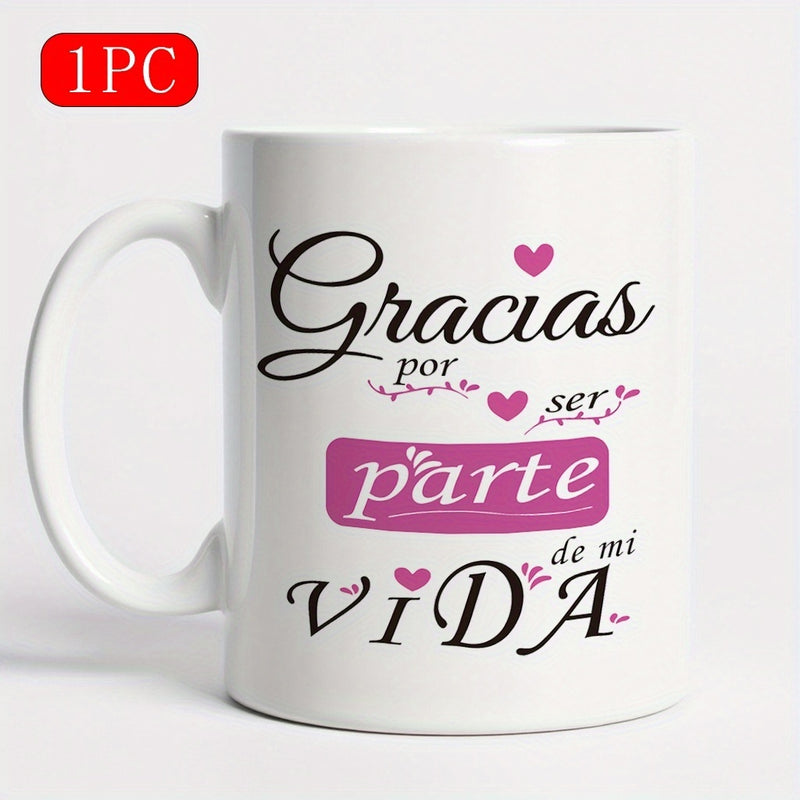 Tailorly White Ceramic 11 oz Mug - Elegant Pink Hearts With Cursive Script Across A
