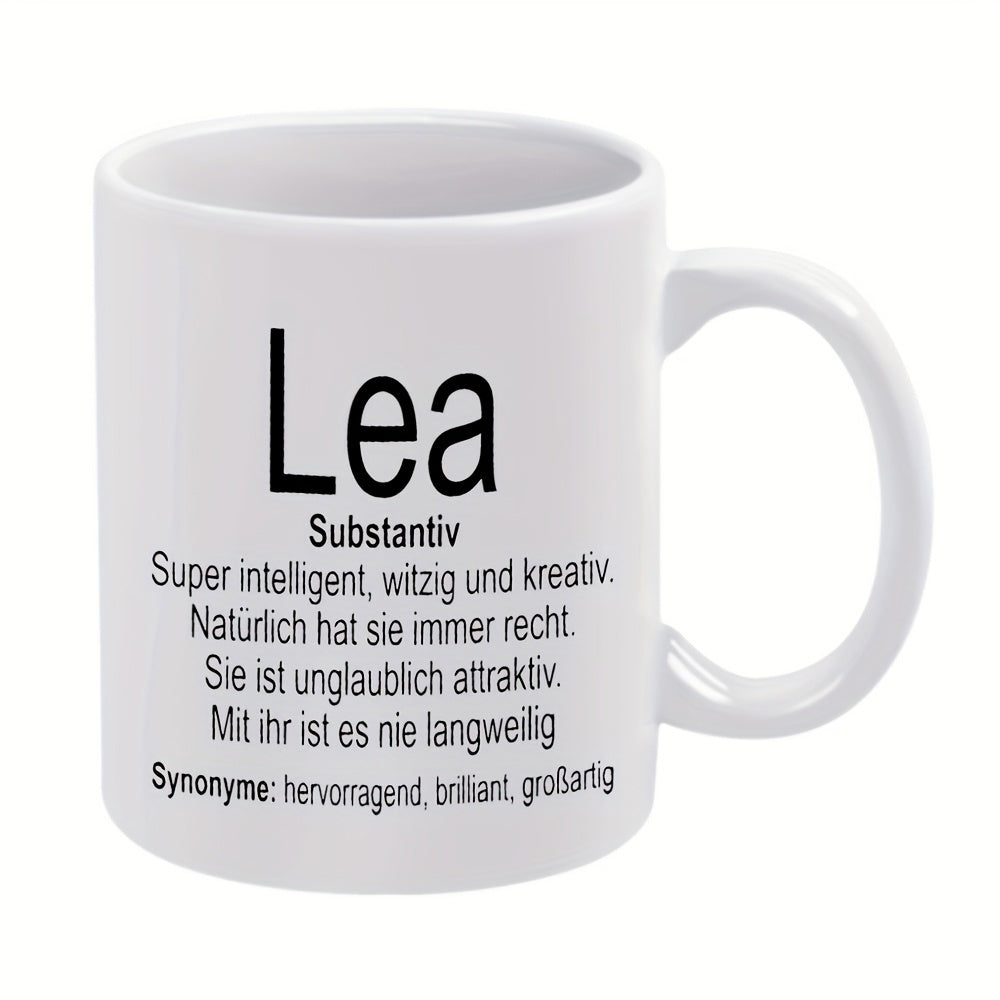 Tailorly White Ceramic 11 oz Mug - Lea Minimalist White Ceramic Coffee Cup With Personalized Black Bold Text Mug