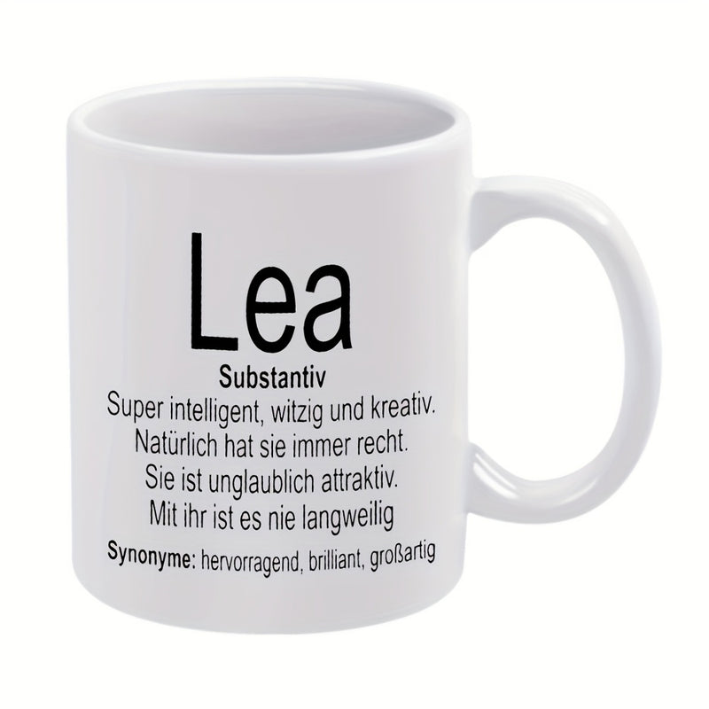 Tailorly White Ceramic 11 oz Mug - Lea Minimalist White Ceramic Coffee Cup With Personalized Black Bold Text Mug