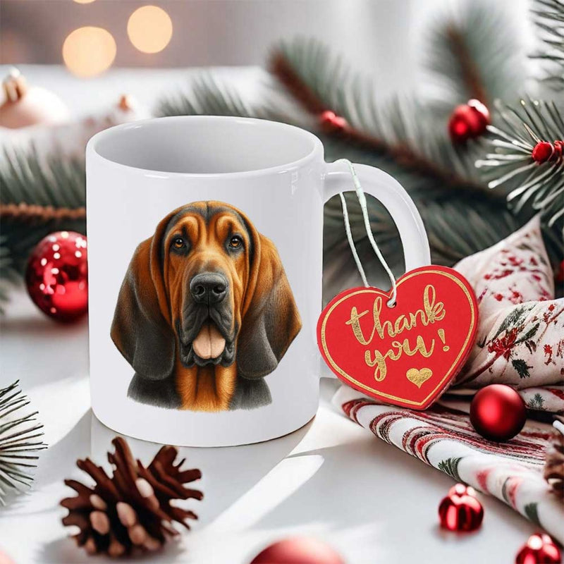Tailorly White Ceramic 11 oz Mug - Thank You Realistic Portrait Of A Loyal Dog With Long Droopy Ears Bloodhound