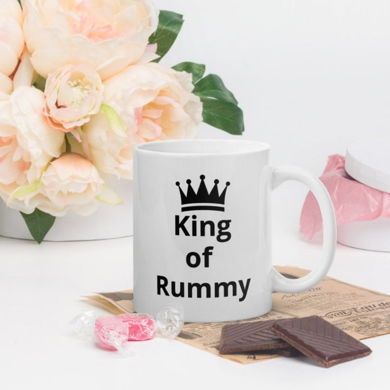 Tailorly White Ceramic 11 oz Mug - King Of Rummy Simple Black Crown With Elegant Lines For Card Game Players Crown