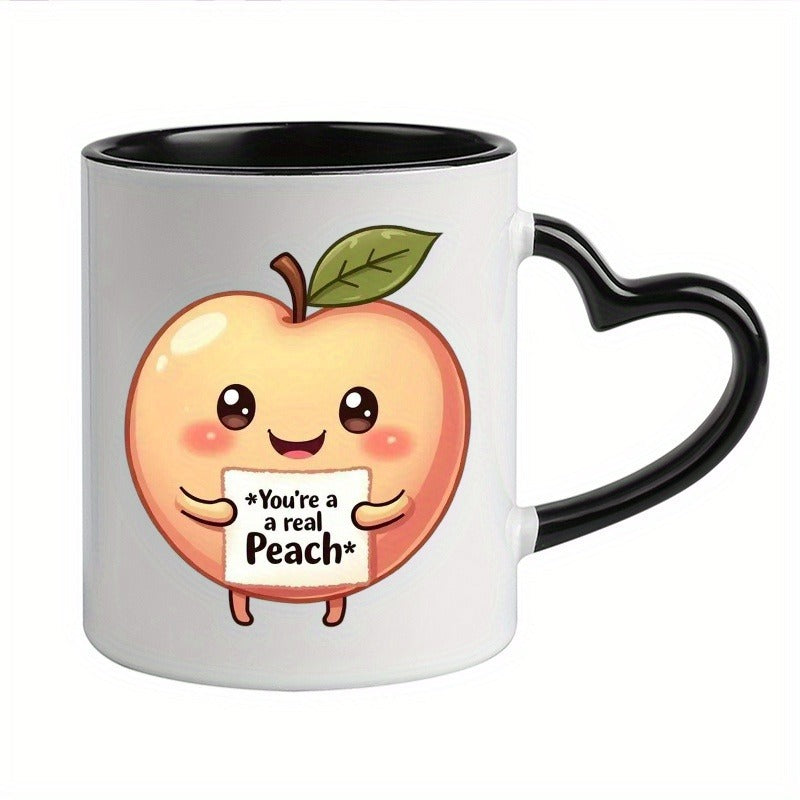 Tailorly Black Accent 11 oz Mug - cute peach and "you're such a peach" text