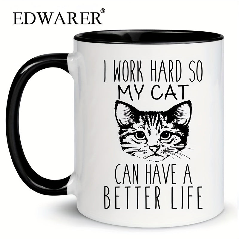 Tailorly Black Accent 11 oz Mug - cat can have funny cat text and cat illustration