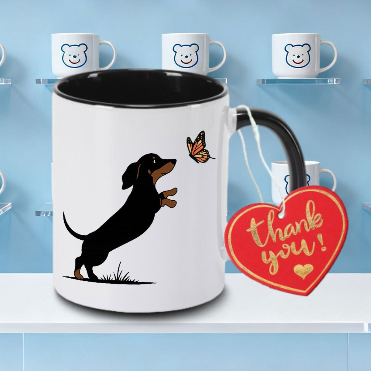 Tailorly Black Accent 11 oz Mug - Dachshund and logo
