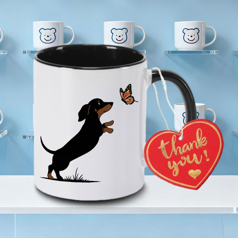 Tailorly Black Accent 11 oz Mug - Dachshund and logo