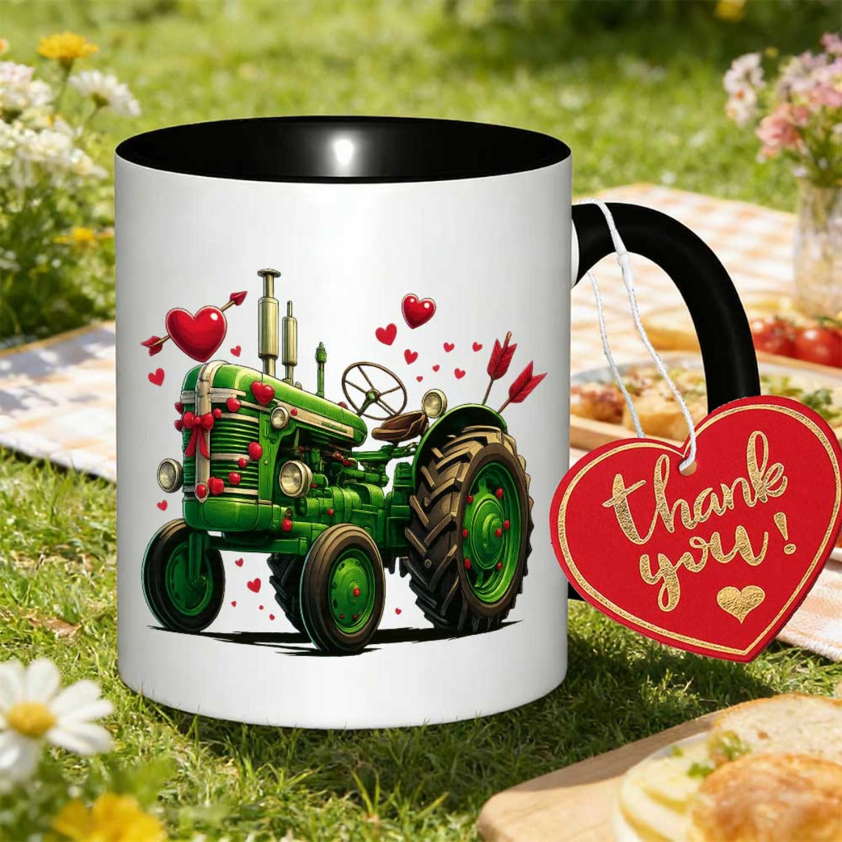 Tailorly Black Accent 11 oz Mug - vintage with heart accents