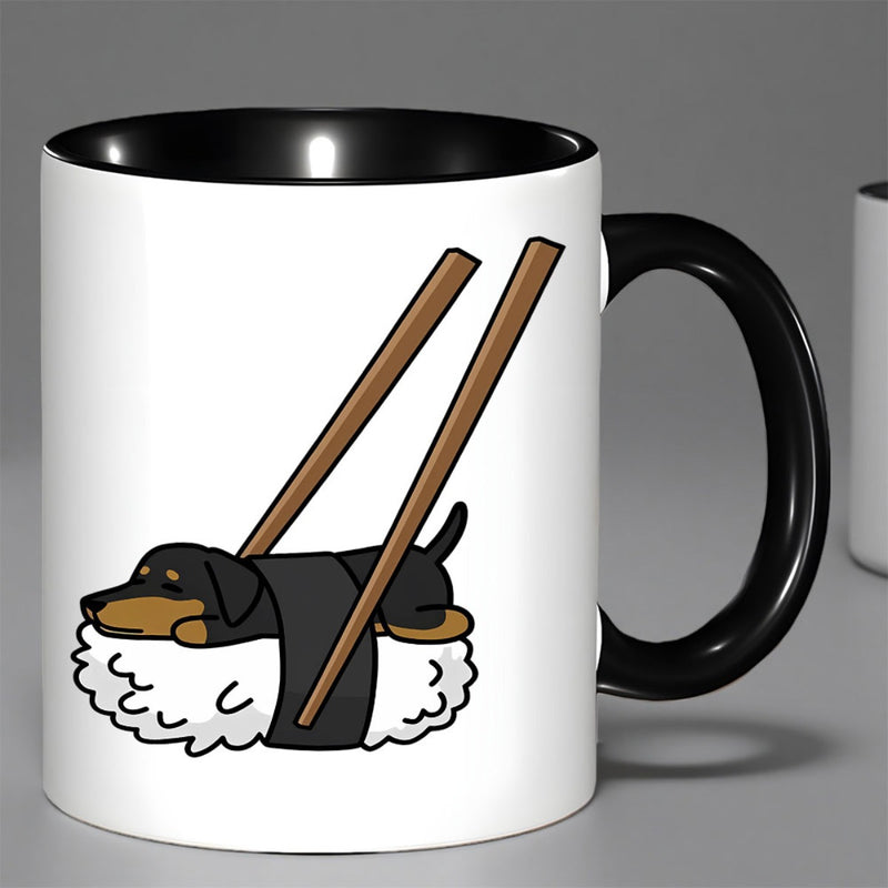 Tailorly Black Accent 11 oz Mug - cartoon dachshund