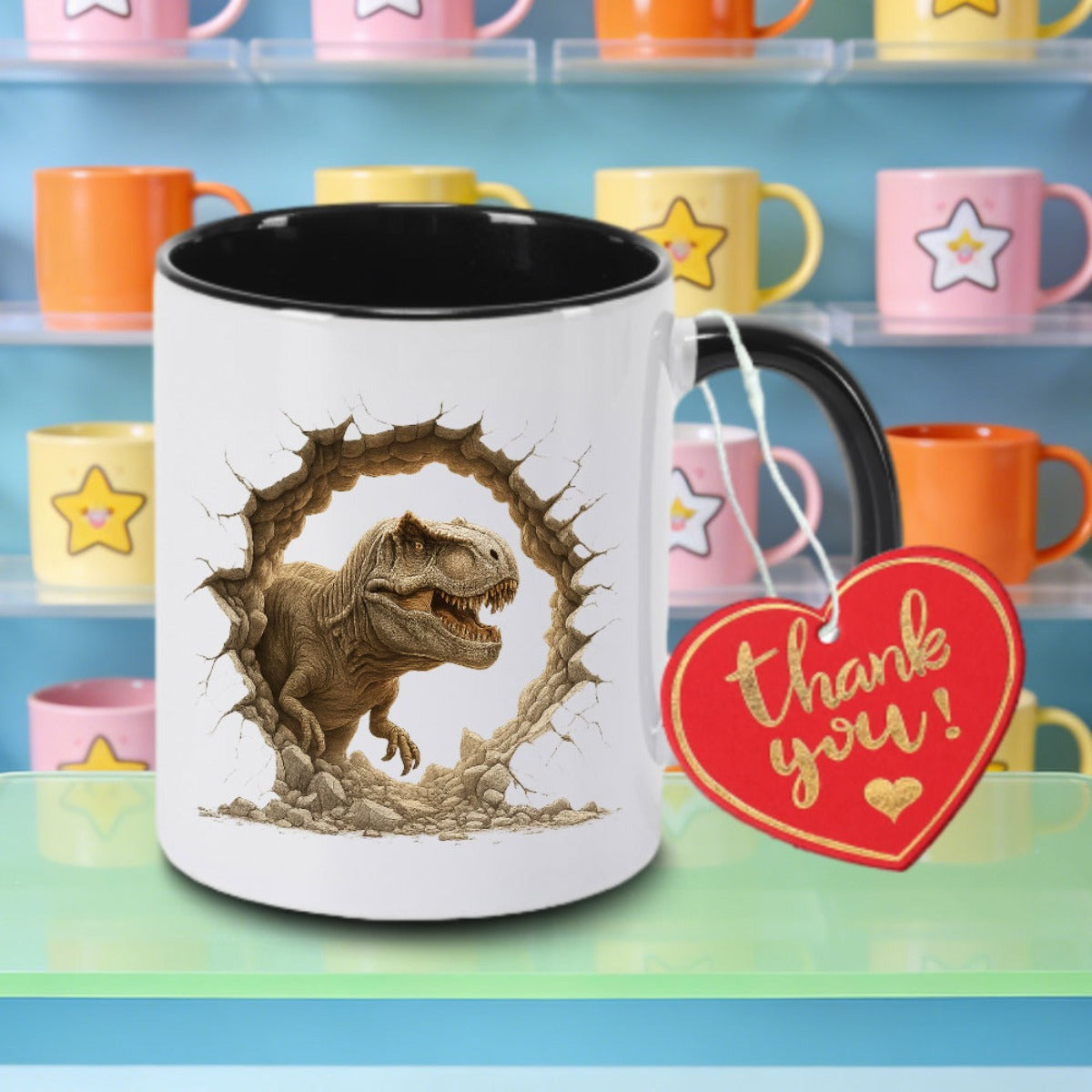 Tailorly Black Accent 11 oz Mug - dinosaur