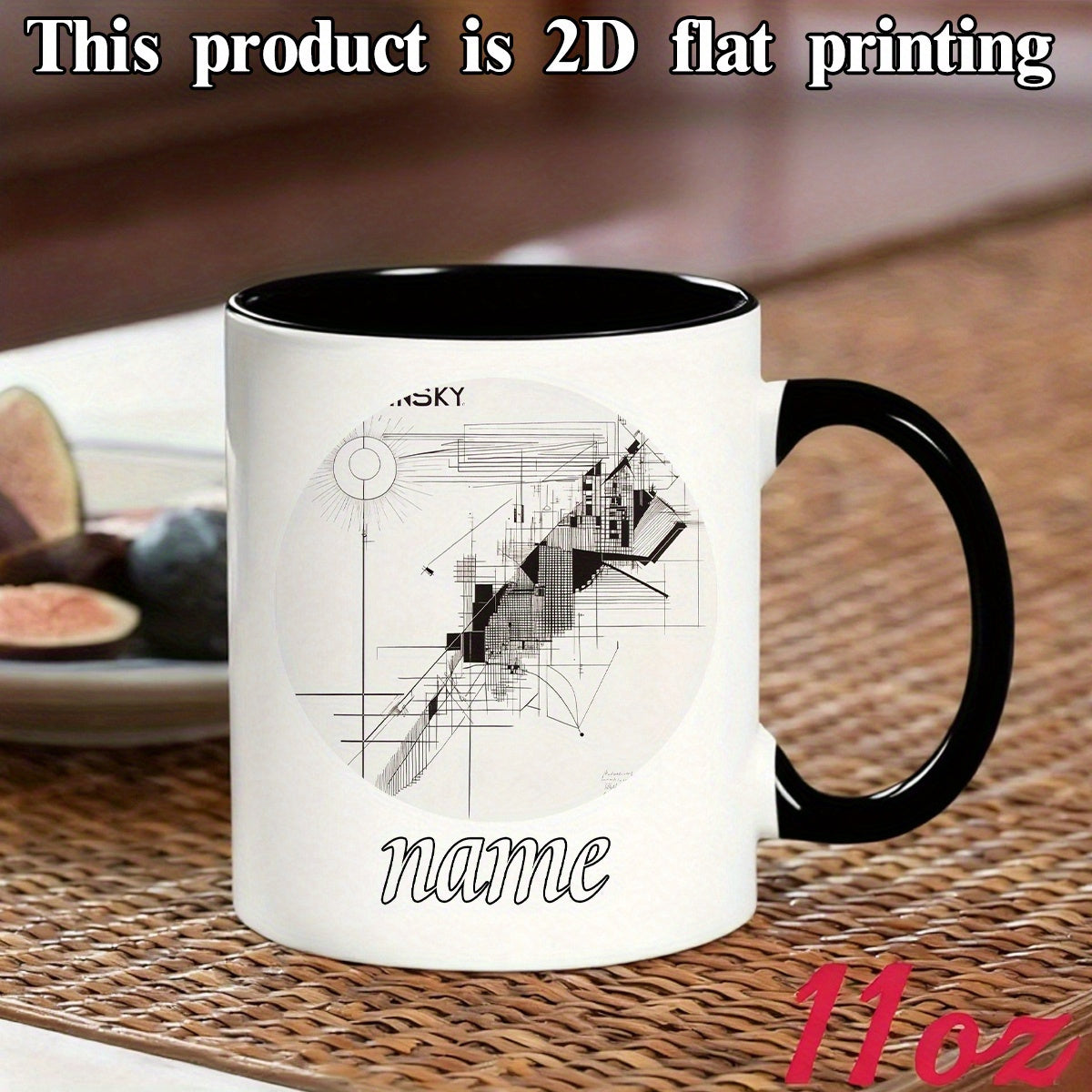 Tailorly Black Accent 11 oz Mug - white gray building blueprint
