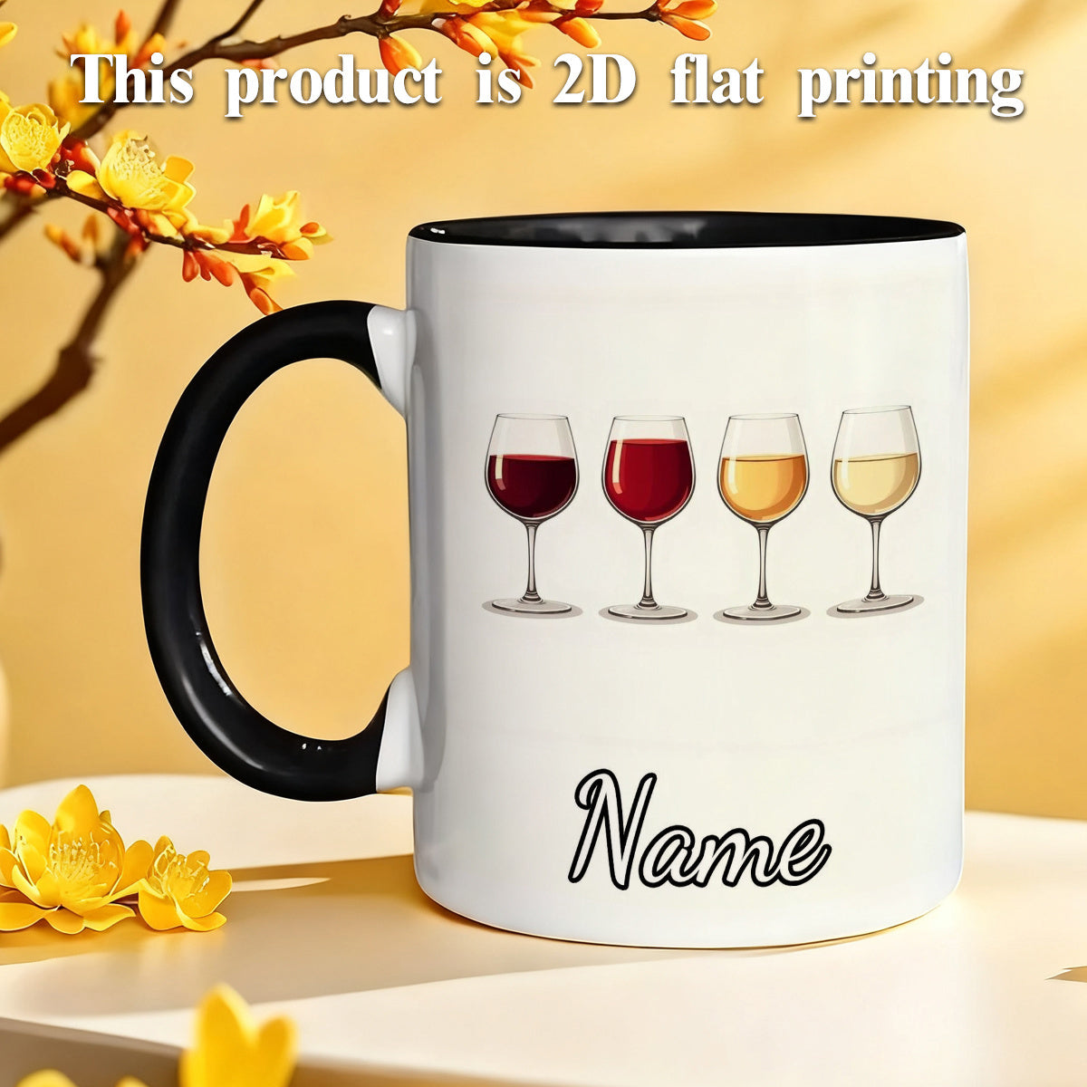 Tailorly Black Accent 11 oz Mug - item picture 1pc customizable text wine glass cute durable 11oz cartoon anime durable ceramic name