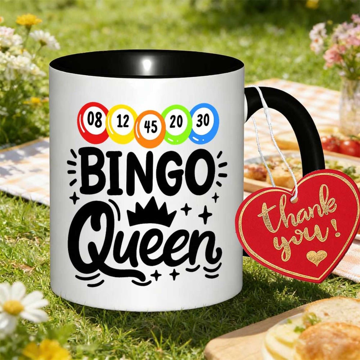 Tailorly Black Accent 11 oz Mug - queen bingo printed