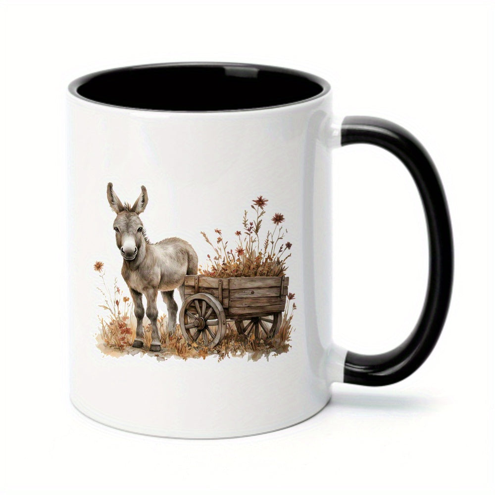 Tailorly Black Accent 11 oz Mug - donkey pulling cart