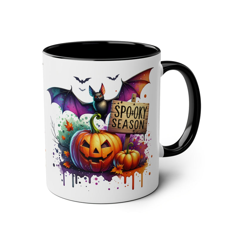 Tailorly Black Accent 11 oz Mug - bat pumpkin design