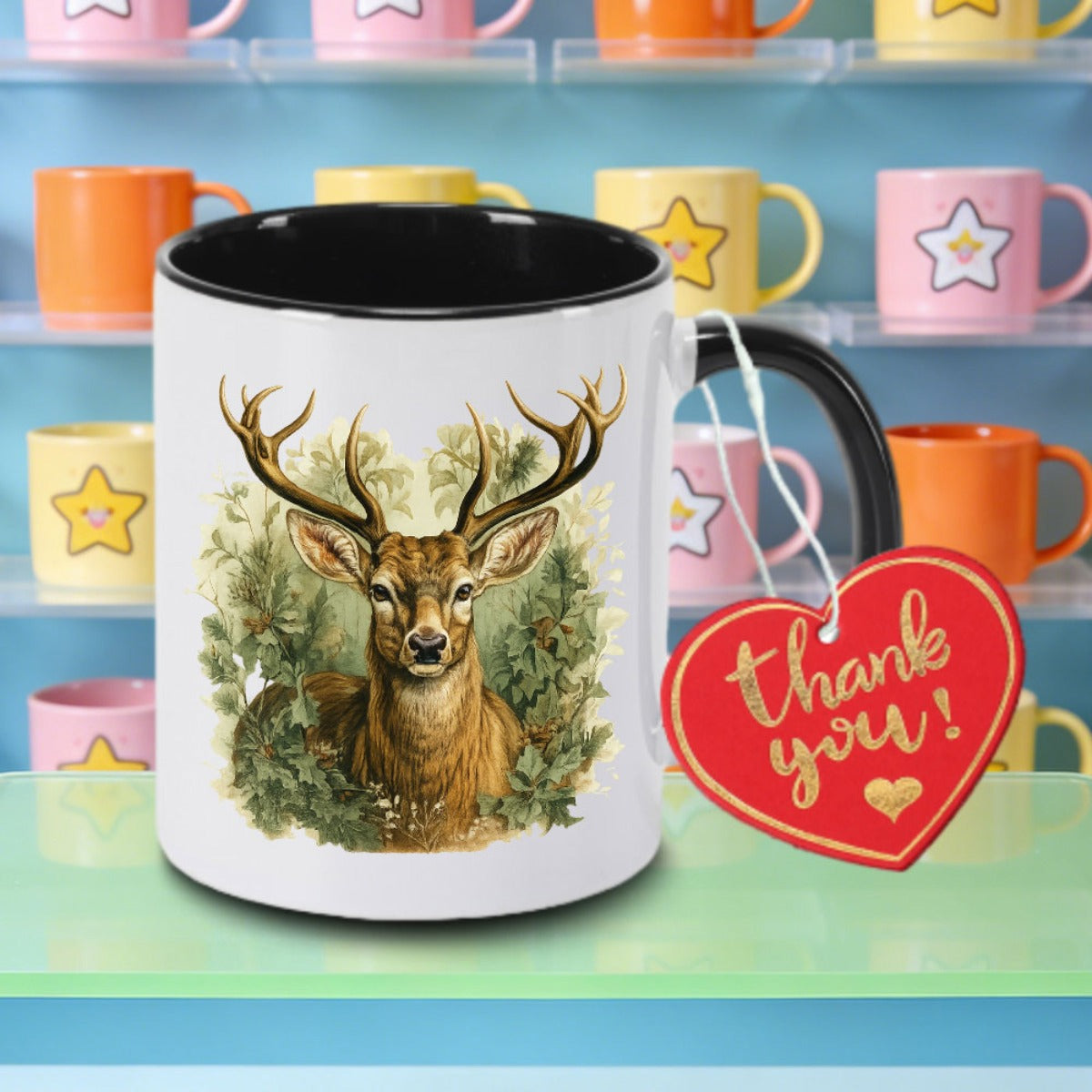 Tailorly Black Accent 11 oz Mug - realistic deer design logo