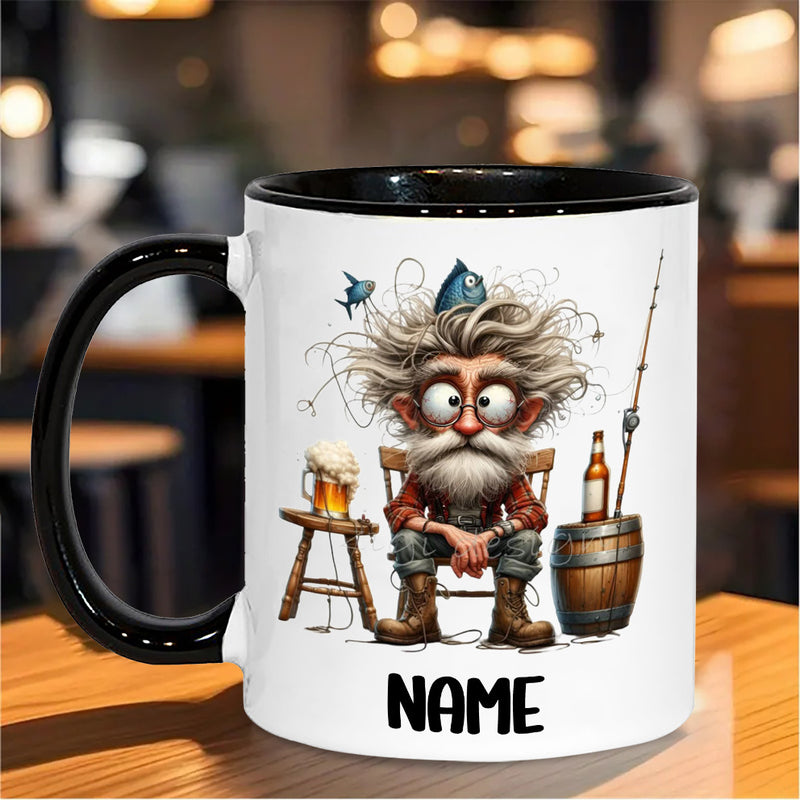 Tailorly Black Accent 11 oz Mug - personalized fishing scene with custom name