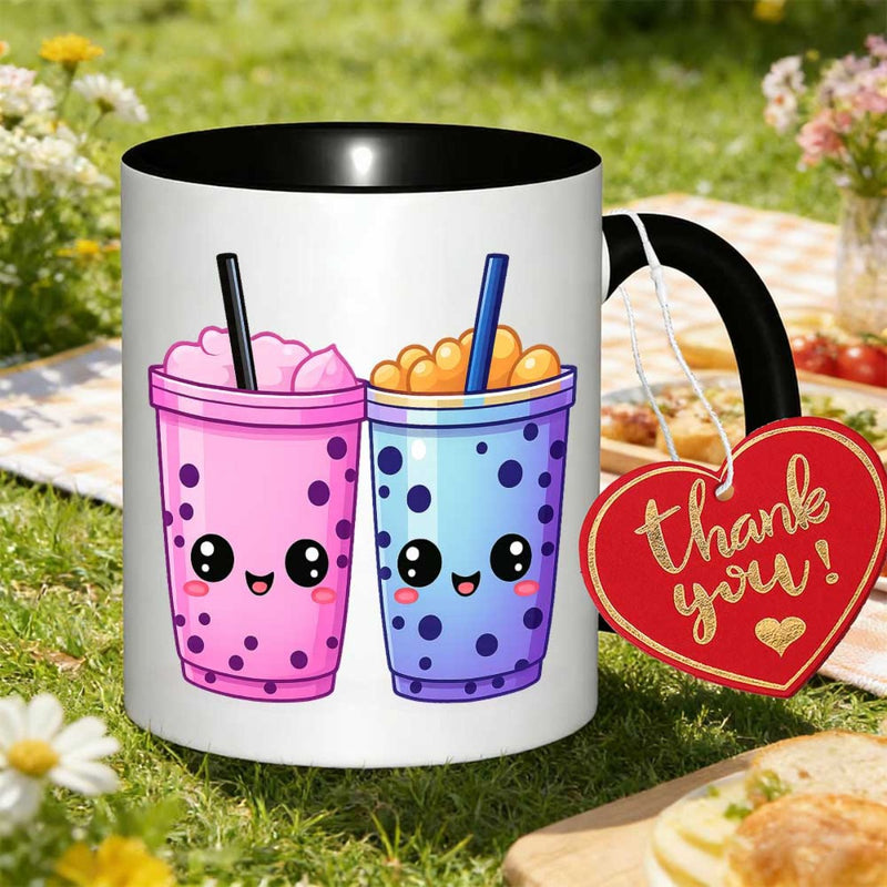 Tailorly Black Accent 11 oz Mug - kawaii boba tea cute bubble tea printed