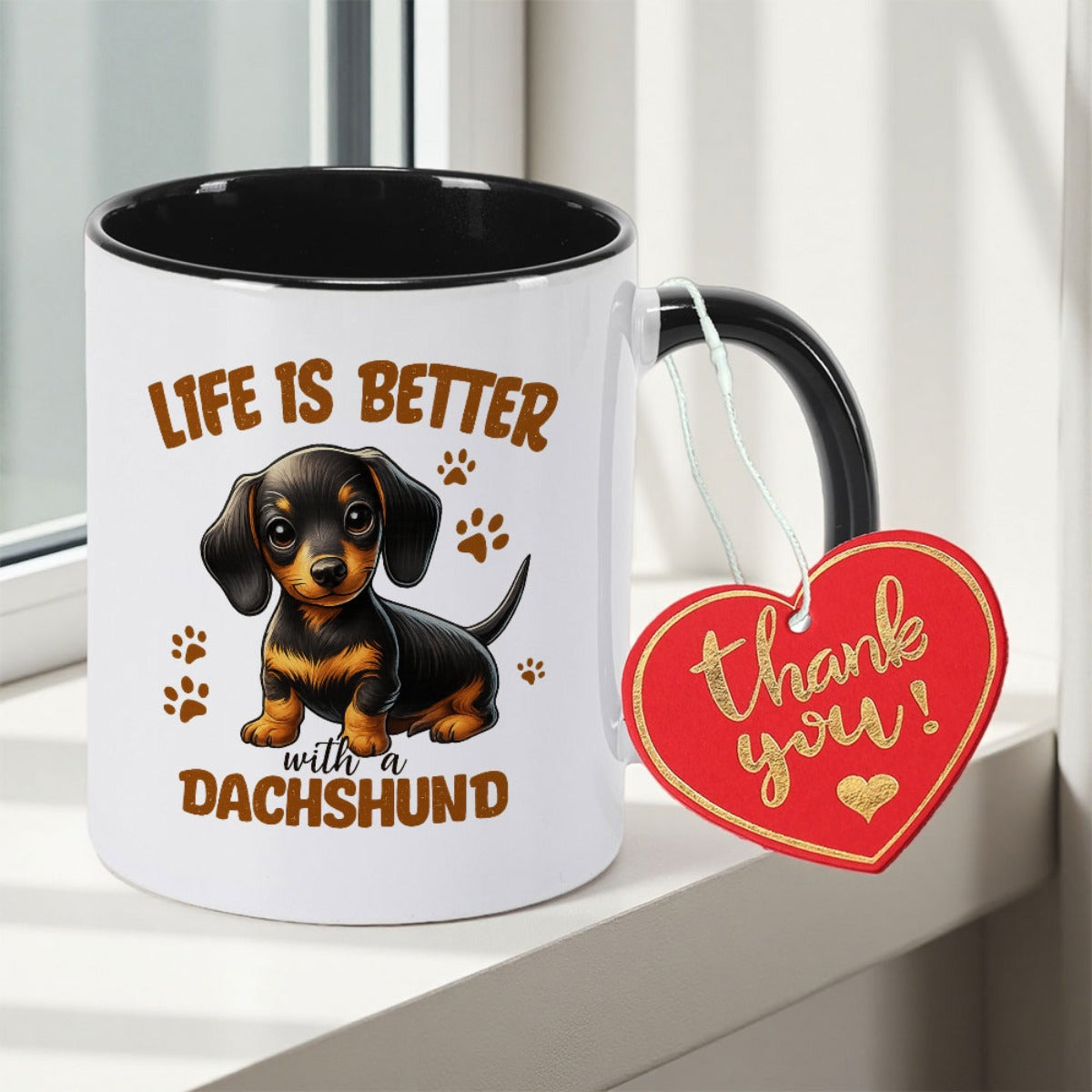 Tailorly Black Accent 11 oz Mug - dachshund dog double sided print