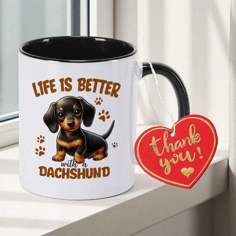 Tailorly Black Accent 11 oz Mug - dachshund dog double sided print