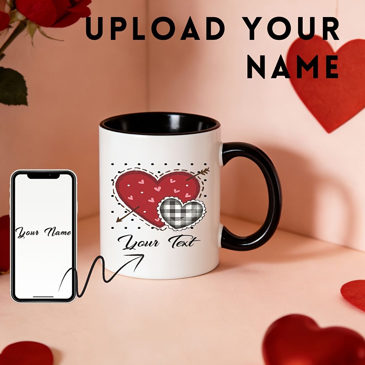 Tailorly Black Accent 11 oz Mug - valentines day personalized love text