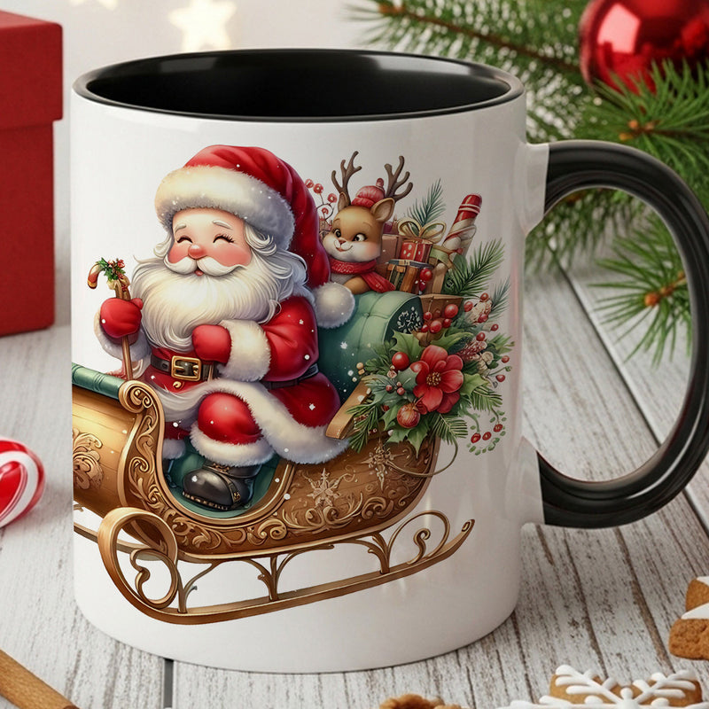 Tailorly Black Accent 11 oz Mug - red golden holiday design