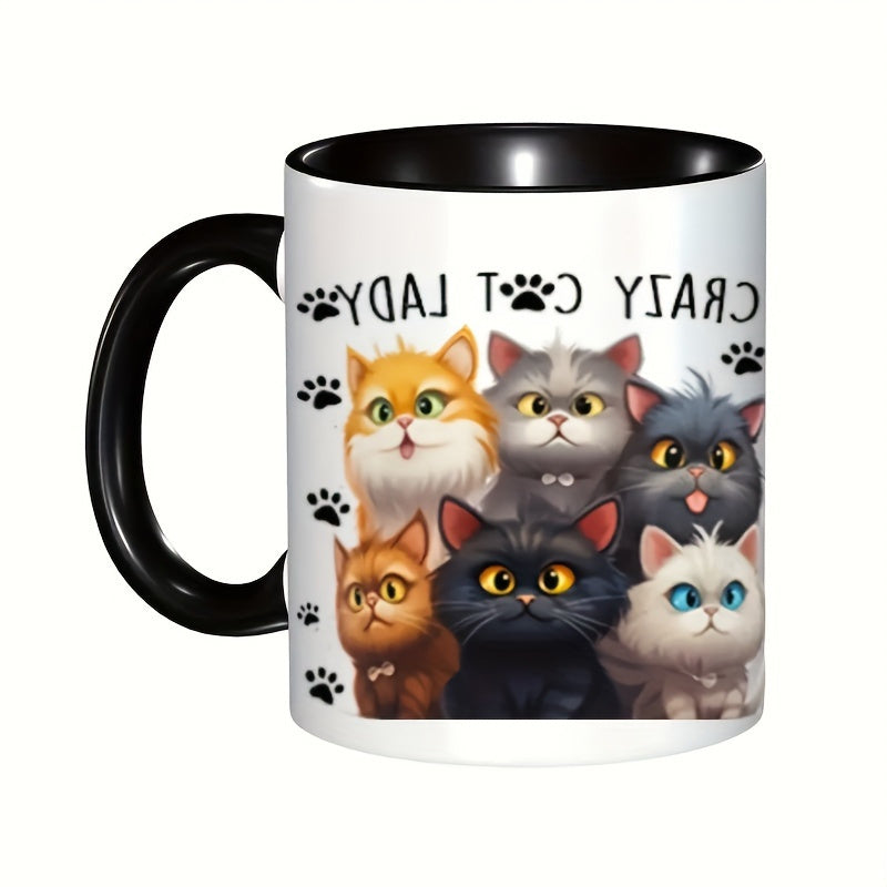 Tailorly Black Accent 11 oz Mug - colorful cat illustrations