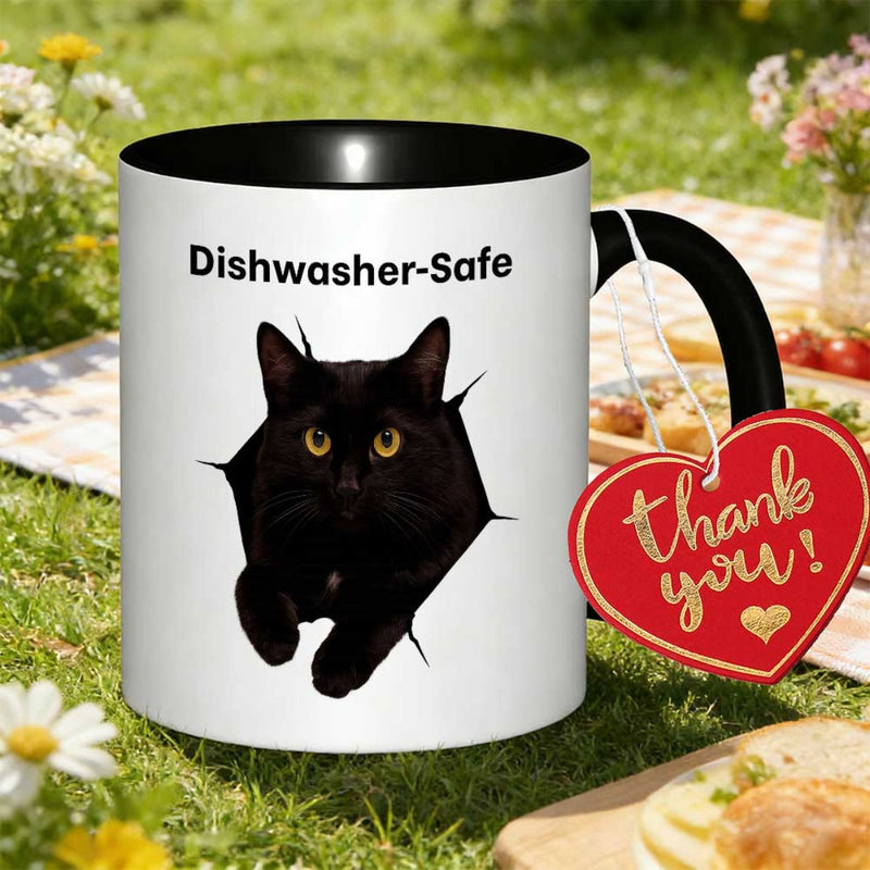 Tailorly Black Accent 11 oz Mug - black cat peering through a torn hole