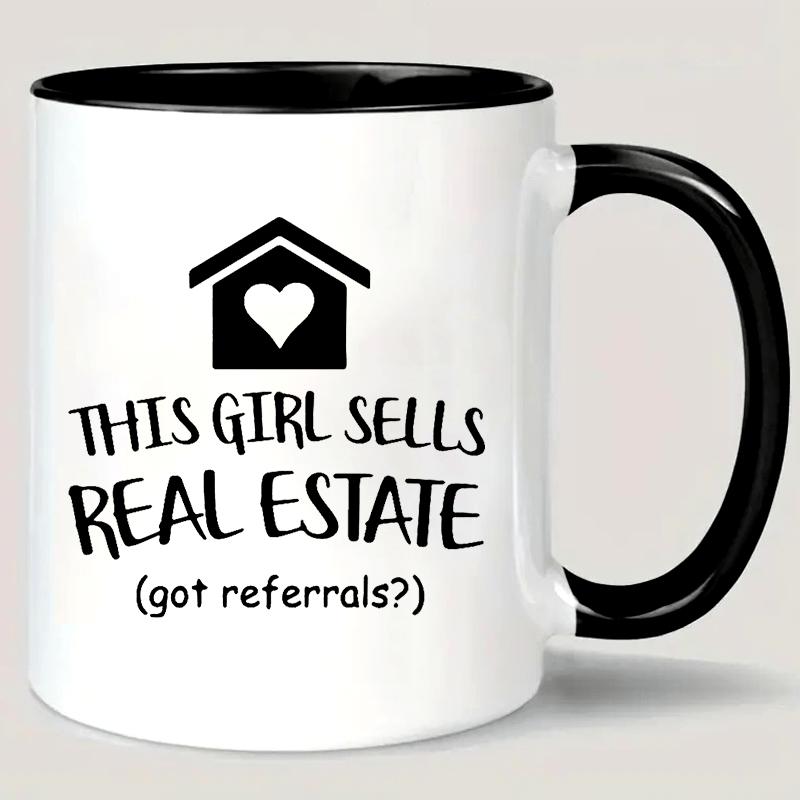 Tailorly Black Accent 11 oz Mug - this girl sells real estate with heart shaped house design
