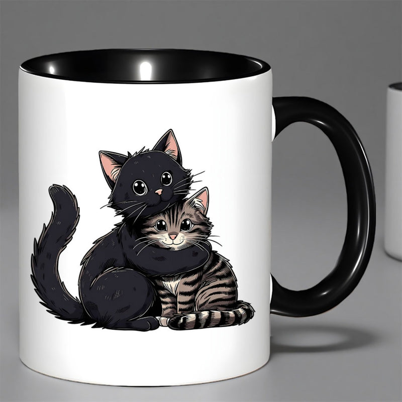 Tailorly Black Accent 11 oz Mug - two cute cats， adorable black striped kittens hugging