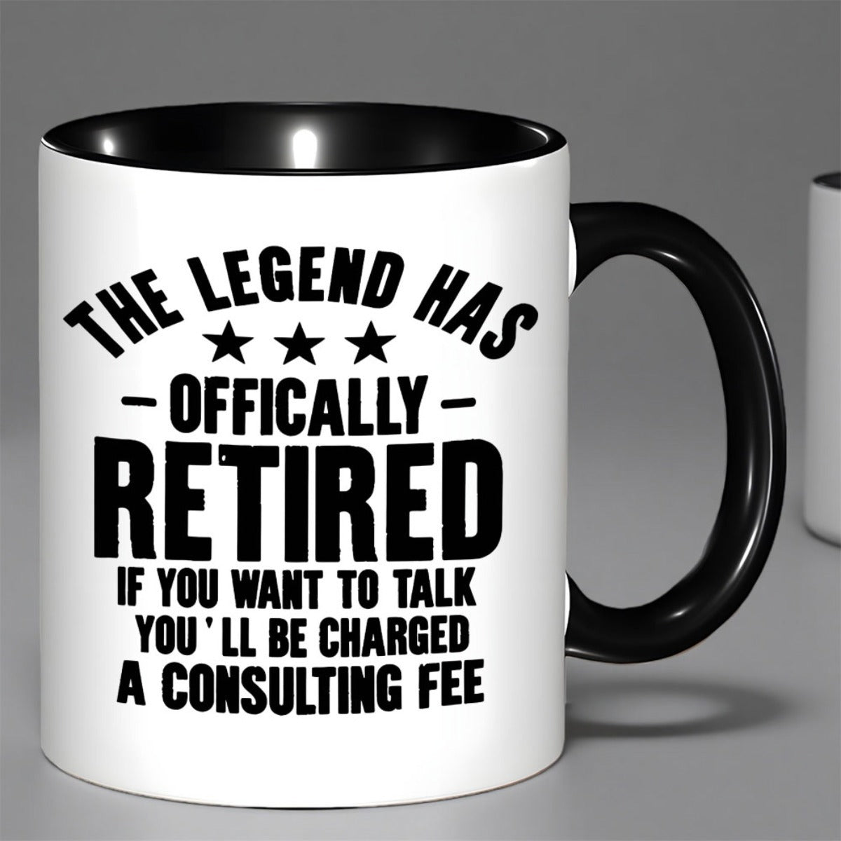 Tailorly Black Accent 11 oz Mug - funny retired legend the legend has fee heavy duty text