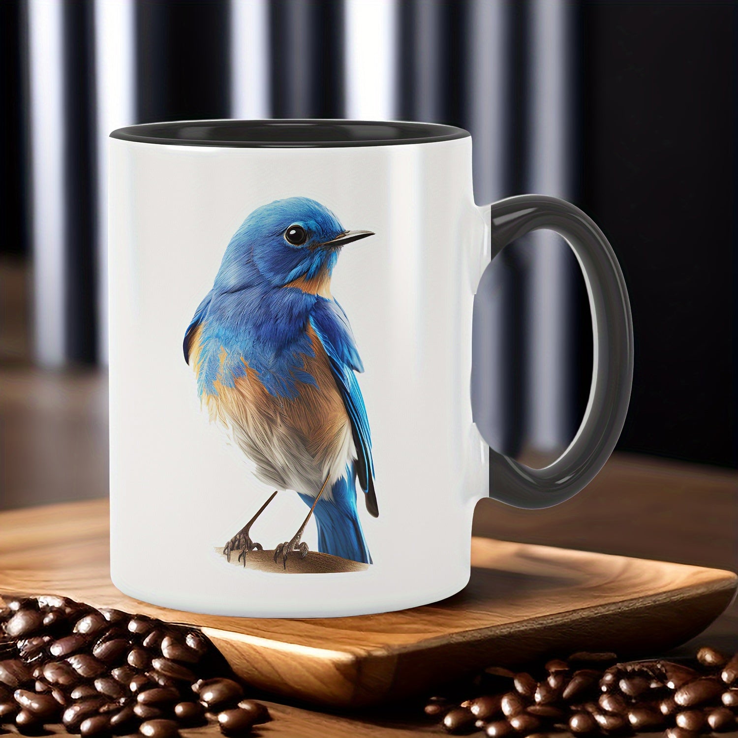 Tailorly Black Accent 11 oz Mug - item picture 1pc 11oz ceramic coffee mug home office festive occasions ideal birthday gift for bird enthusiasts