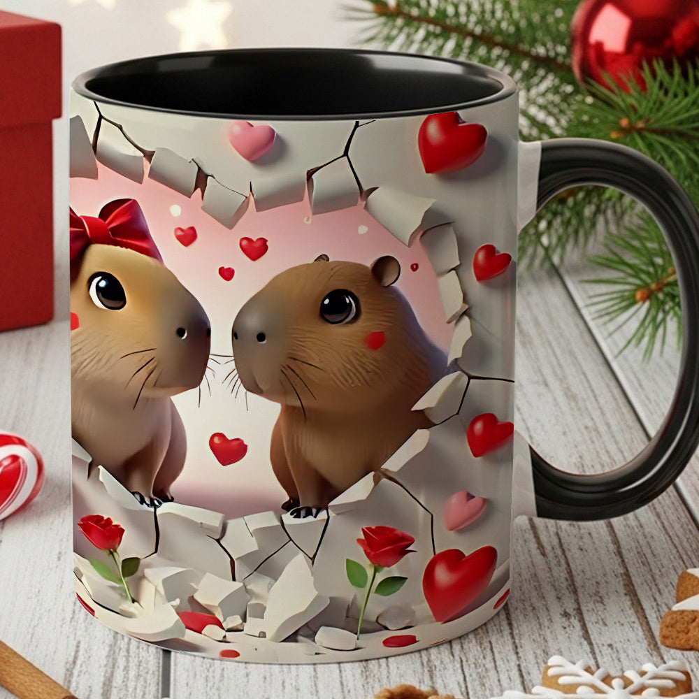 Tailorly Black Accent 11 oz Mug - adorable guinea pig heart pattern